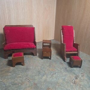 Miniature Red Velvet Furniture Set